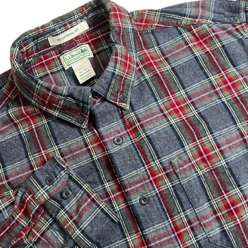 L.L. Bean Mens XL Tall Multicolor Plaid Long Sleeve Button Down Flannel Shirt